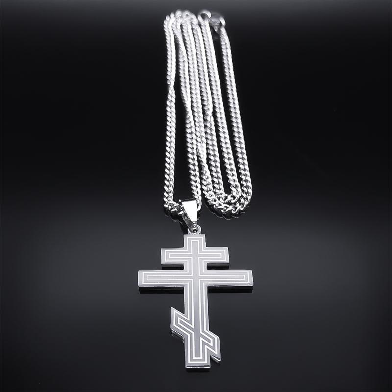 Hip Hop Acero Inoxidable Cruz Ortodoxa Collar Fe Cristo Amuleto Colgante Collares Clásico Religioso Joyería al por Mayor Regalos