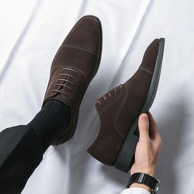 Retro Men's Pointed Dark Brown Suede Patchwork Flats Oxfords Leather Shoes Casual Formal Dress Footwear Sapatos Tenis Masculino