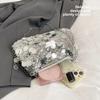 Casual Sequin Shoulder Bag Lightweight Solid Color Chain Crossbody Bag Large Capacity Female Handbag For Evening Party