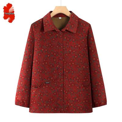 Elderly Women's Autumn Floral Print Cardigan Shirt
