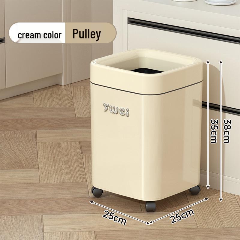 Dual-Use Square Trash Can with Wheels - Light Luxury Wastebasket for Kitchen & Bathroom, Large Capacity