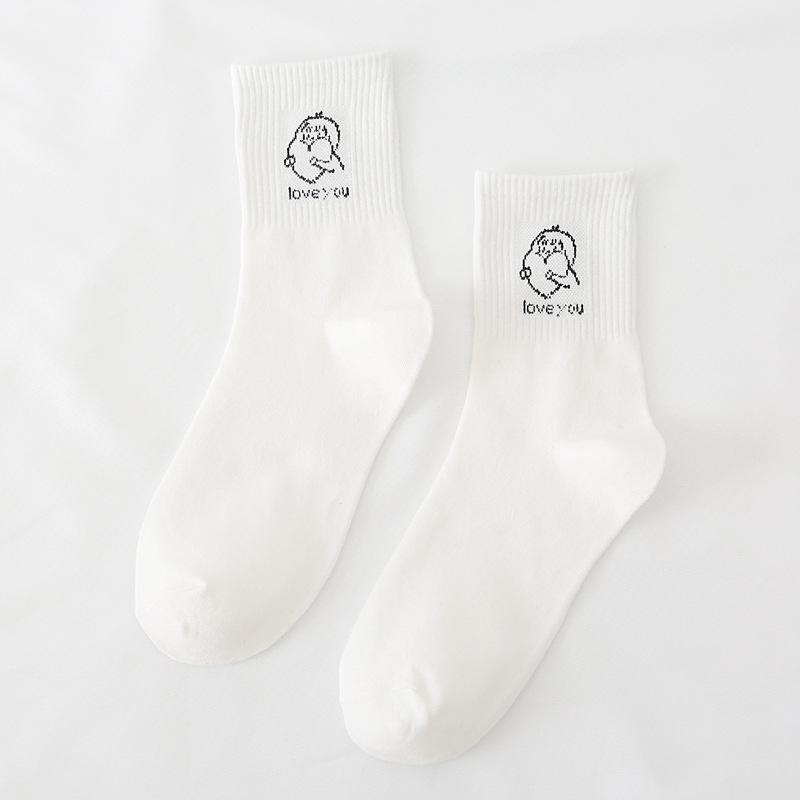 5/10 Pairs Comfortable Casual Spring Autumn Socks for Women: Cute Mid Calf Socks Cotton Socks with Heat Pressed College Style Long Socks for Girls