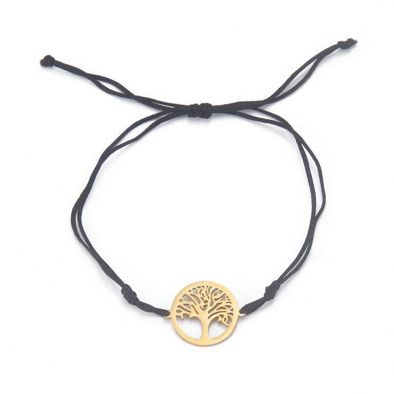 Adjustable Red Cord Bracelet With Hollow Tree Of Life Round Pendant Versatile Metal Chain Jewelry For Women And Men