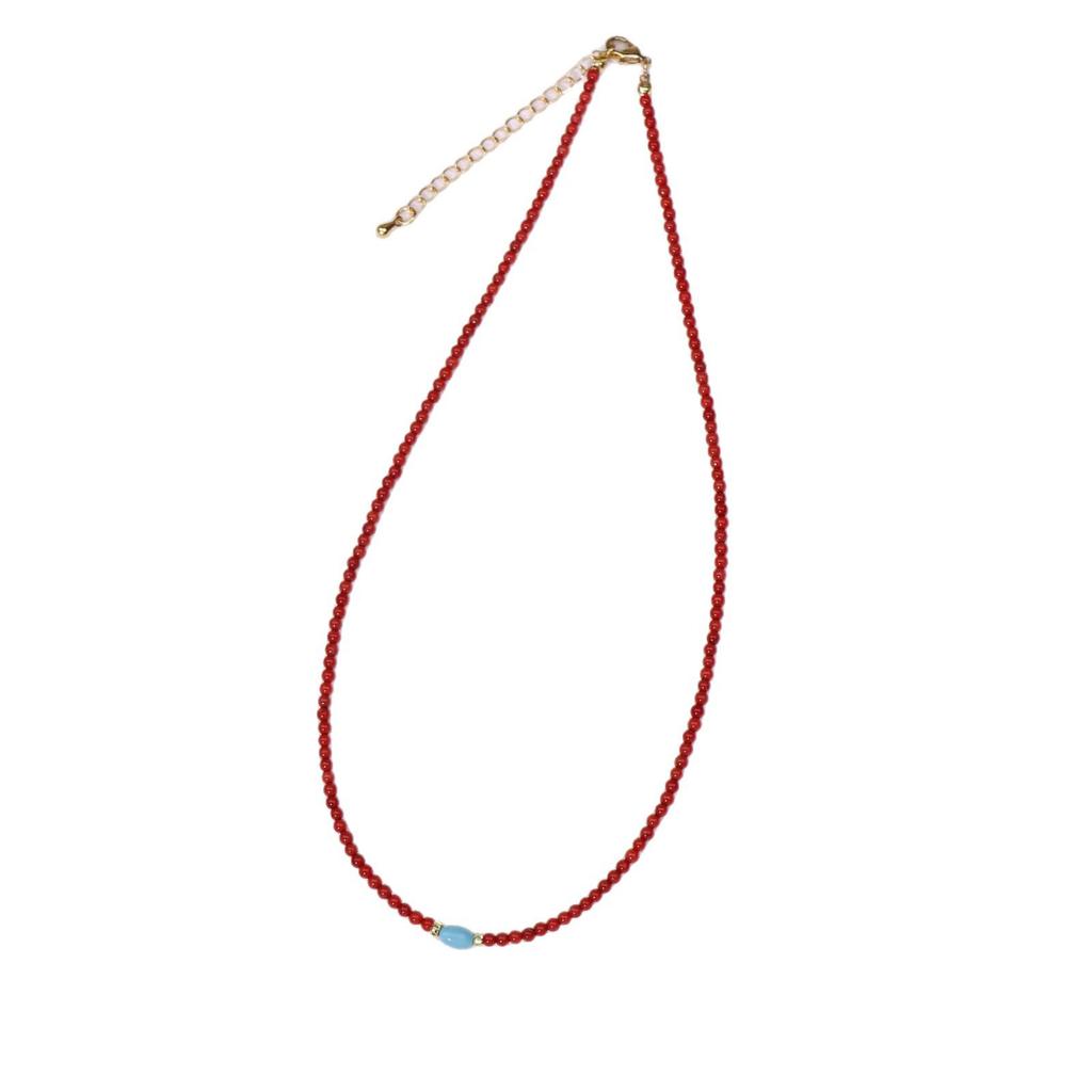 Red Agate & Turquoise Pendant Necklace - Elegant Fashion Choker for Women