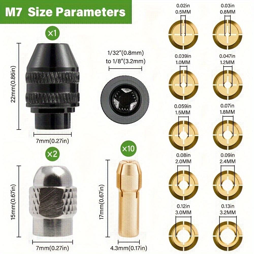 Professional 28Pcs/set Rotary Tool Chuck Set: 0.8-3.2mm Keyless Quick Change, Durable Copper Collets, Versatile & Easy Use