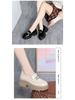 2023 Damen Loafer mit dicker Sohle: Weiches Leder, Klobige Absätze, Britischer Stil, Frühling/Herbst, Weiß