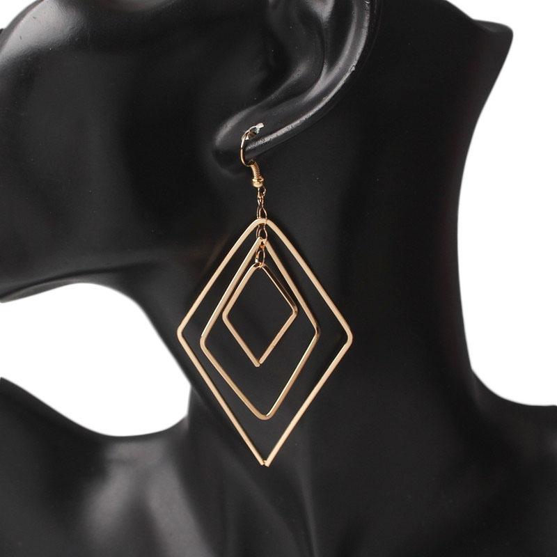 New Trend Zircon Drop Earrings Simple Fashion Hollow Geometric Metal Earrings Temperament Personality Wild Ladies Earring