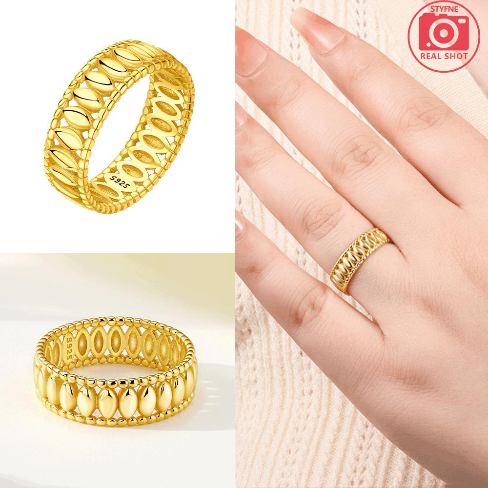 Gold Plated Ring Water Ripple Effect Vintage White Zircon Gemstone Ring Authentic Copper Valentines Fine Gift Women Jewellery Ring