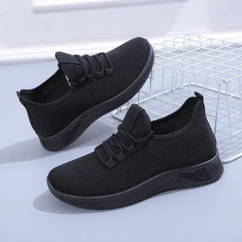 New Solid Casual Low Heel Lace-up Mesh Sneakers for Women 2024 Hot Sale Summer Rubber Ladies Shoes  Women's Vulcanize Shoes