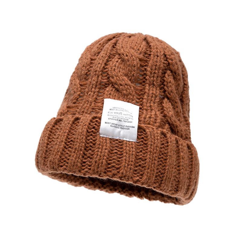 Женская осенне-зимняя шапка с большой головой, шерстяная теплая шапка кофейный