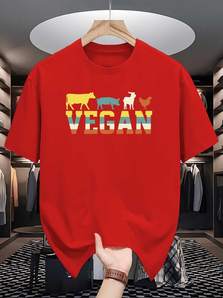 Unisex Cotton Tee Vegan Retro Farm Animal Silhouette Print Loose Breathable Summer Crew Neck Casual Street T Shirt Unisex Daily Wear