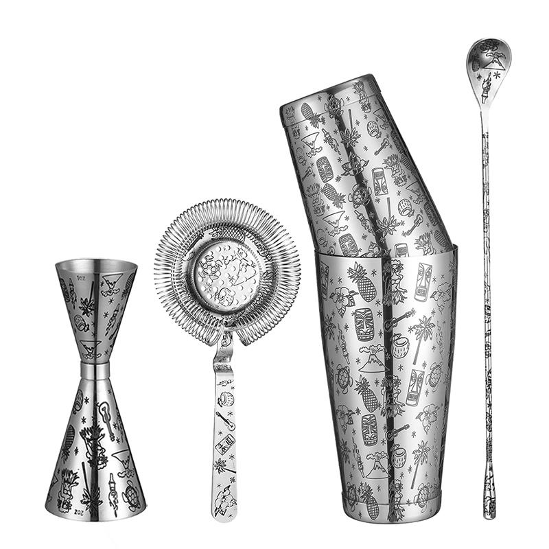 

Tattoo Stainless Steel 5 Piece Cocktail Set Tin-on-Tin Shaker, Jigger, Spoon and Strainer