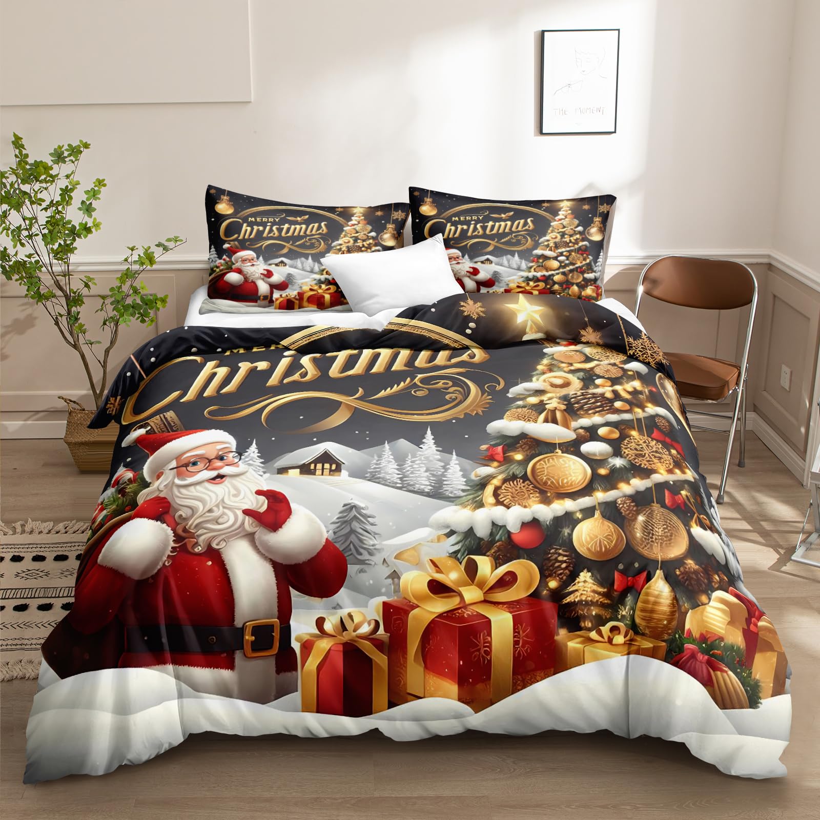 

Comforter Christmas Santa Warm And Comfortable Bed Set Suitable For Boys Girls Adults Queen Size Set Comforter (quilt)-EU Single(135*200cm)3pcs
