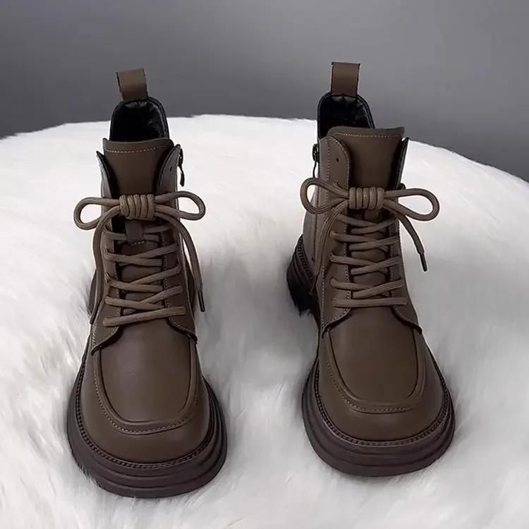 Winter Women's Boots Plush New Platform Warm Short Boots Flat Bottom Comfortable Outdoor Lace Up Ankle Boots Fashion Shoes 2024