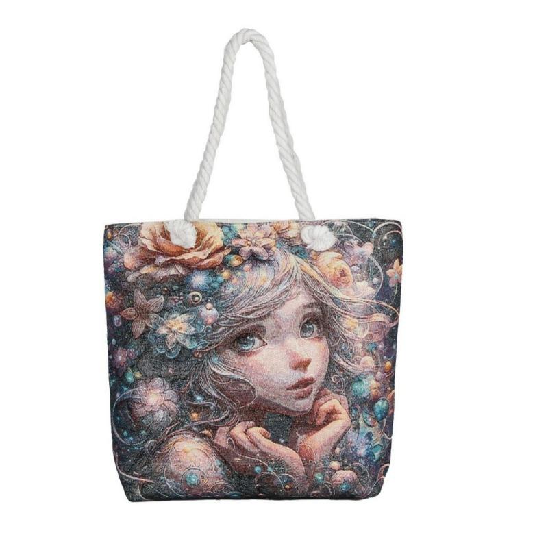 Single-shoulder Bag Fashionable Large-capacity Tote Bag Embroidered Linen Bag