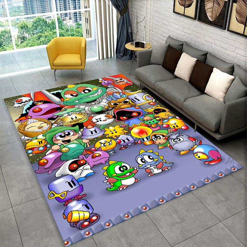 Retro Bubble Bobble Cartoon Game Carpet Rug for Bedroom Living Room Sofa Playroom Doormat Home Decor,Kid Area Rug Non-slip
