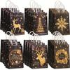 6/12Pcs Gold Black Kraft Gift Bags with Handle Elk Snowflake Christmas Tree Bronzing Paper Bag Merry Christmas Party Favors Bag