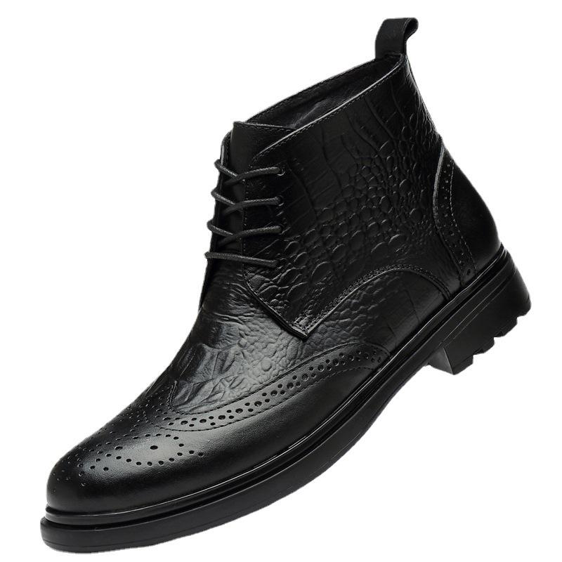 Martin Men's Cowhide Brogue Chelsea Boots - British Style High-Top Leather Shoes for Autumn/Winter