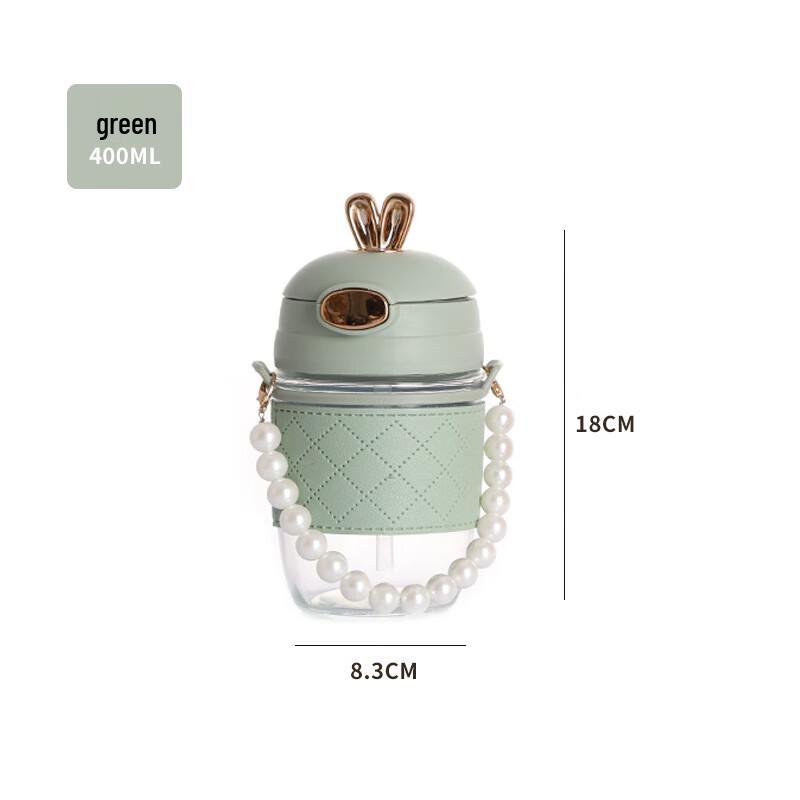 Cute Rabbit Portable Glass Water Bottle with Straw 400ml