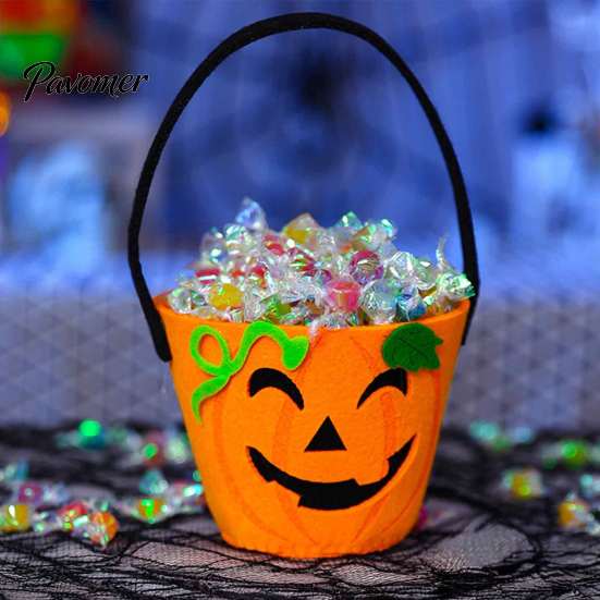 Großer Süßigkeitenspender Halloween Süßes oder Saures Eimer für Kinder, Kürbisgesicht Geist Fledermaus Katze Rollenspiel Requisiten Snackkorb, mit Griff Party