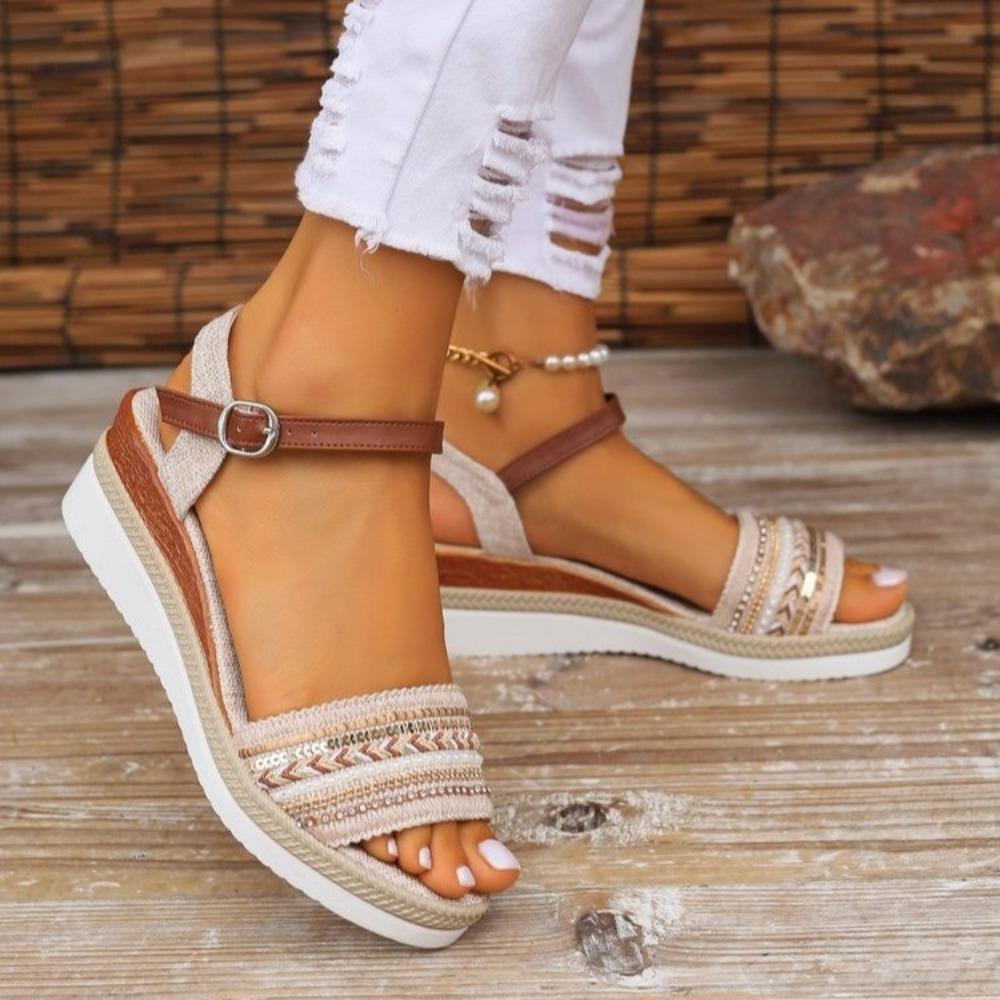 Fashion Large Size Women's Sandals Summer Flat Wedges Heel Fish Mouth Cloth Surface Outdoor Casual Versatile Sandals Women 2024