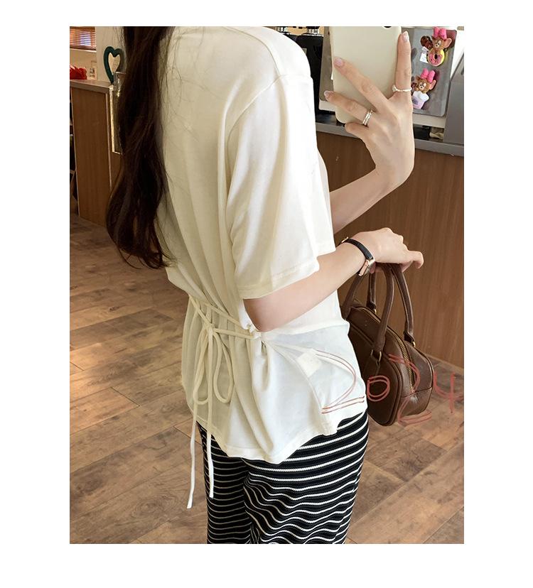 V-Neck Soft, Skin-Friendly Short-Sleeve T-Shirt with Back Waist Tie - Women's Summer 2026 New Style