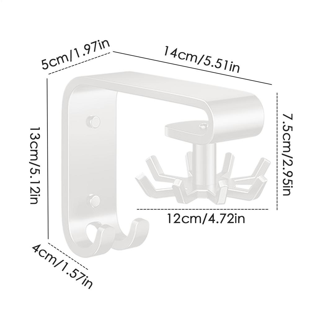 360 Rotating Stainless Steel Under Cabinet Hooks, No Drill Adhesive Space Saving Kitchen Utensil Holder Storage Rack