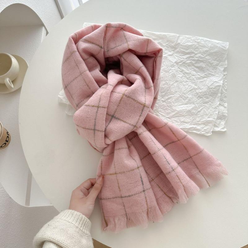 Super soft imitation cashmere checkered women's winter soft new scarf short beard warm simple versatile thickened shawl