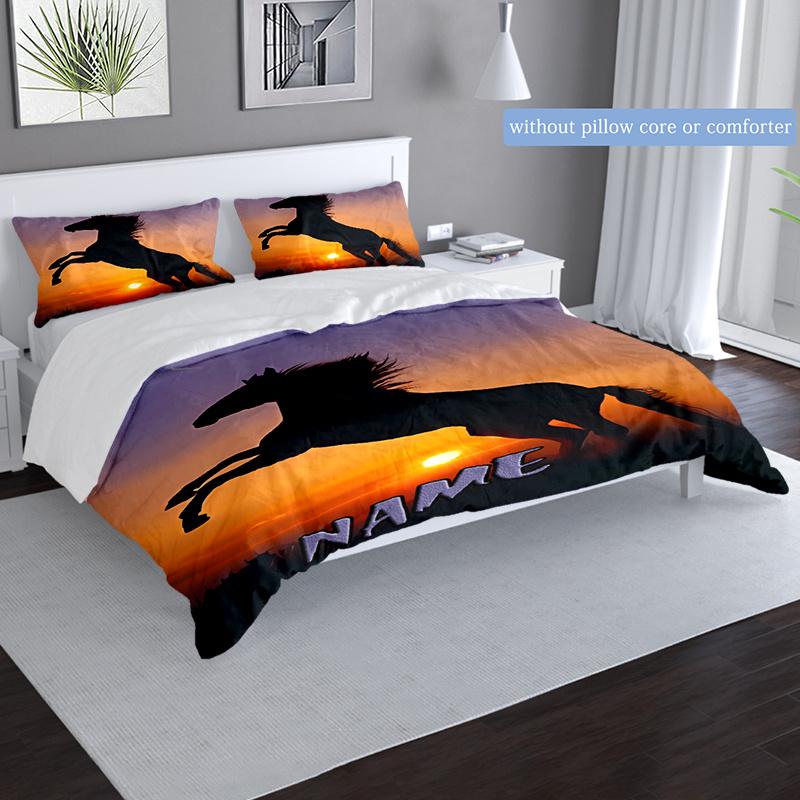 Sunset With Horses Duvet Cover Soft Bedding Set For Bedroomdorm Personalized Name Threepiece Set 1 Duvet Cover And 2 Pillowcases Perfect Gift For All