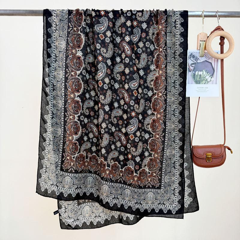 Ethnic Style Cashew Print Long Scarf for Women with High-end and Versatile Classic Pattern for Travel Sunscreen Shawl