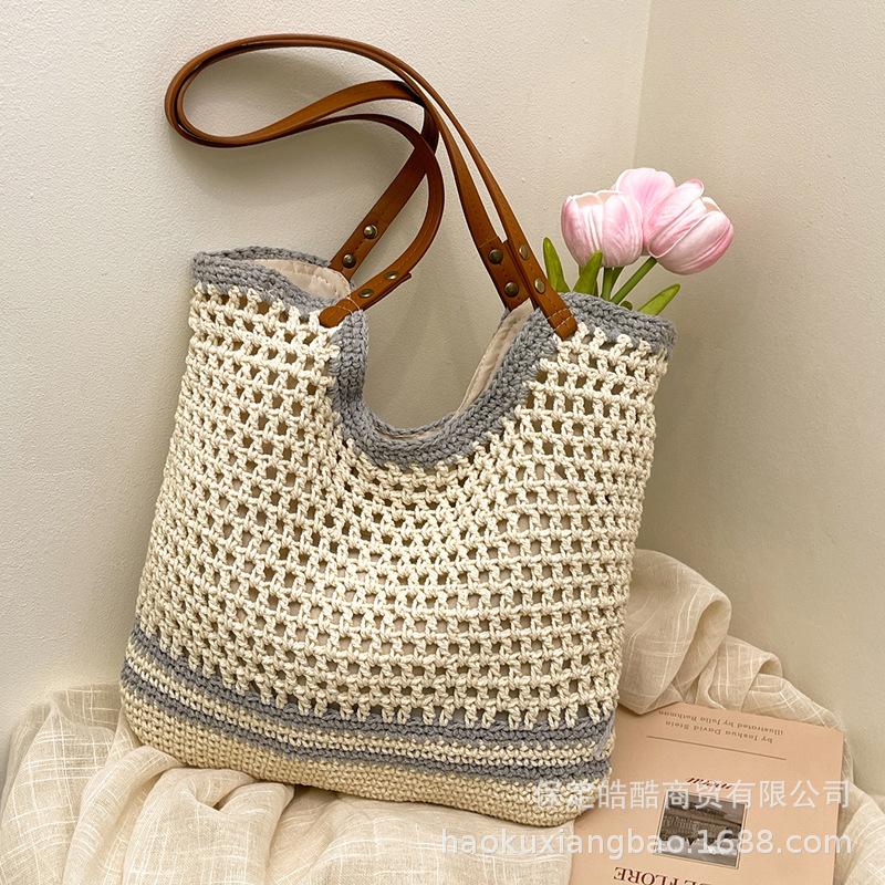 Large Capacity Hand-woven Bags, Women's 2025 New Straw Bags, Beach Vacation Shoulder Bags, Commuter Tote Bags