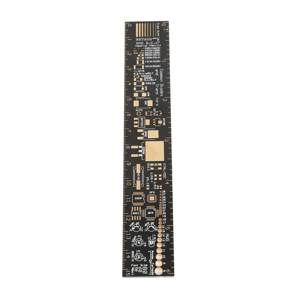 Multifunctional Ruler R,4 Gold,Plated High End Circuit Board Measuring Tool for Electronic Engineers, 15cmor6.3inch with Angle Gauges, Protractor, IC