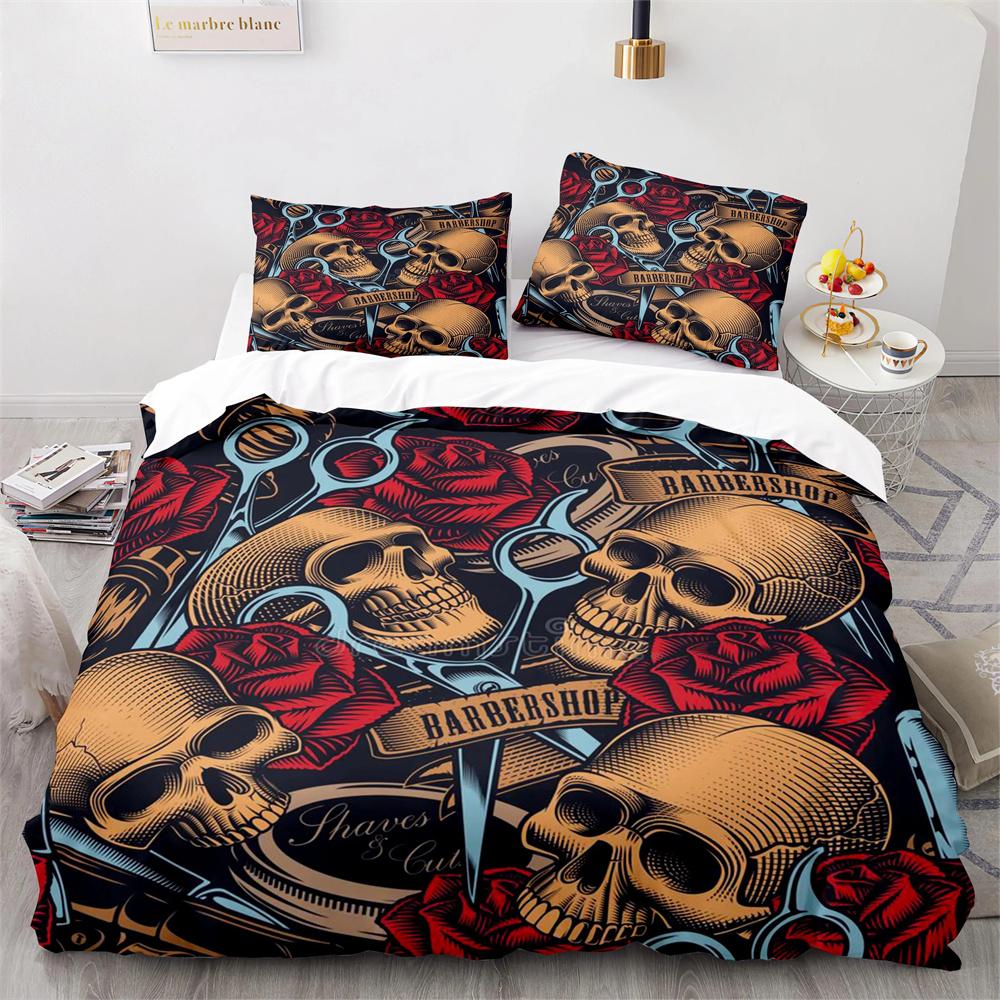 Skull King Queen Duvet Cover Gothic Skeleton Bedding Set for Adults Youth Personalized Halloween Bones Polyester Quilt Cover