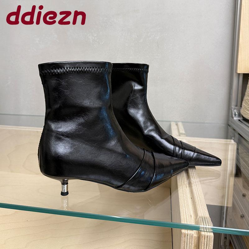 Fashion Footwear Low Heel Women Ankle Stretch Boots Female Pumps Fashion Pointed Toe Modern Ladies Short Boots Slip On Shoes Lady