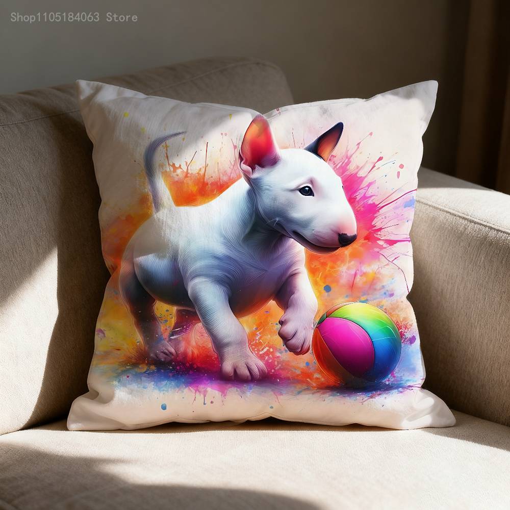Funny Bull Terrier Dog Pillow Case For Sofa Decor Car Office Room Printing Cushion Cover Decorations and Protector