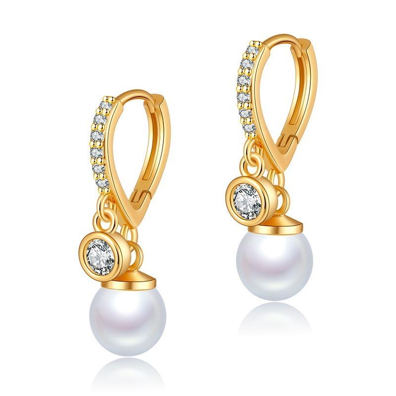 French Pearl Zircon Inlaid 18k Gold Plated Light Luxury Elegant Earrings For Women