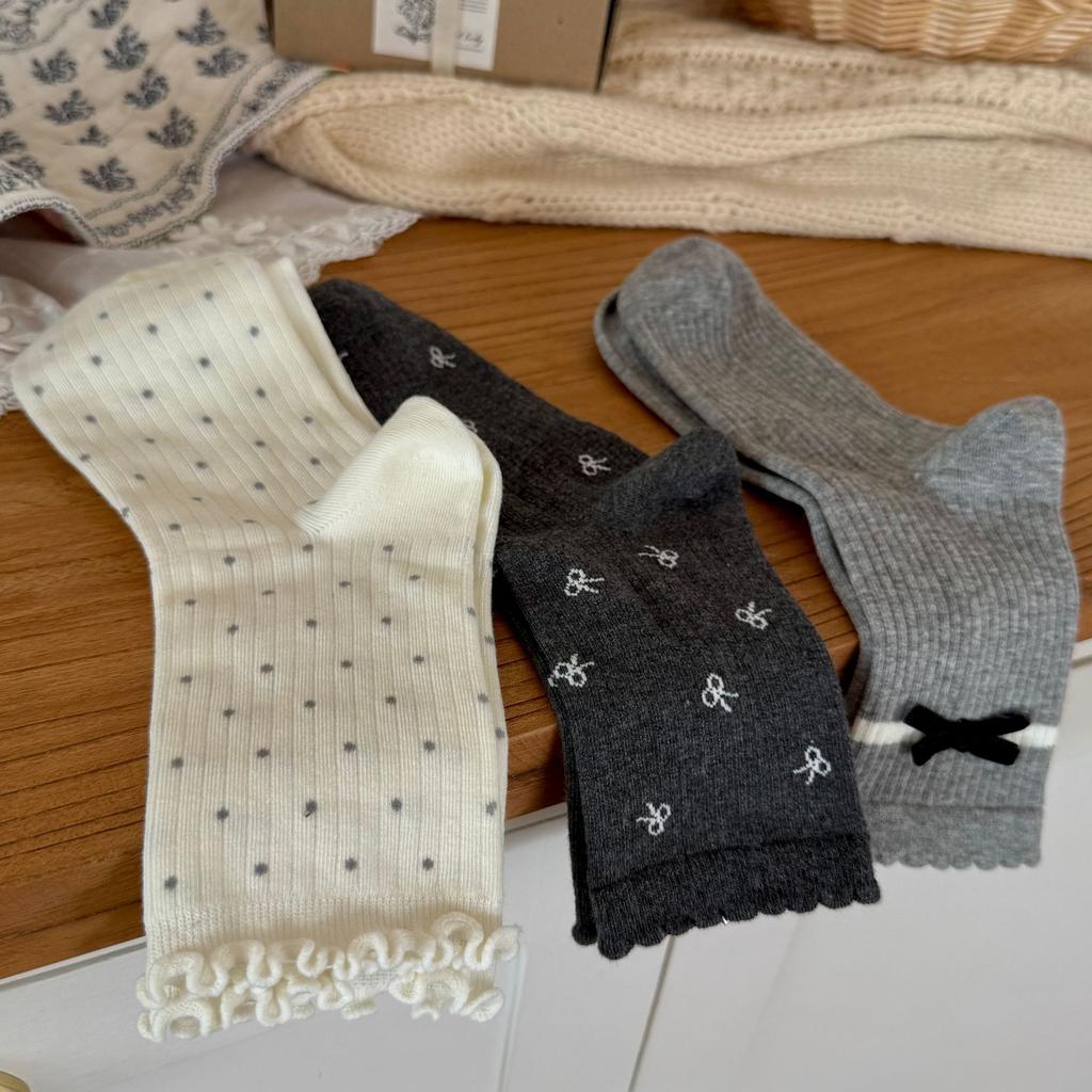 Songmu Velvet Gray Series Medium Tube Women'S Socks Korean Girl Bow Stacking Socks
