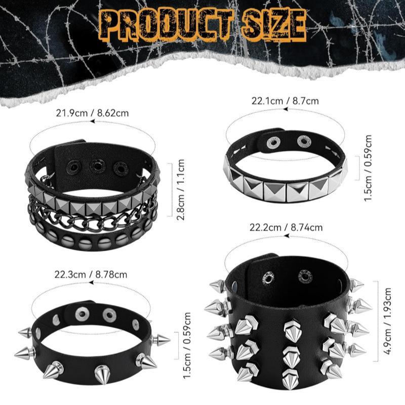 Gothic Lolita Y2K Subculture Rebellious American Punk Style Black Leather Rivet Bracelet Street Dance Accessories