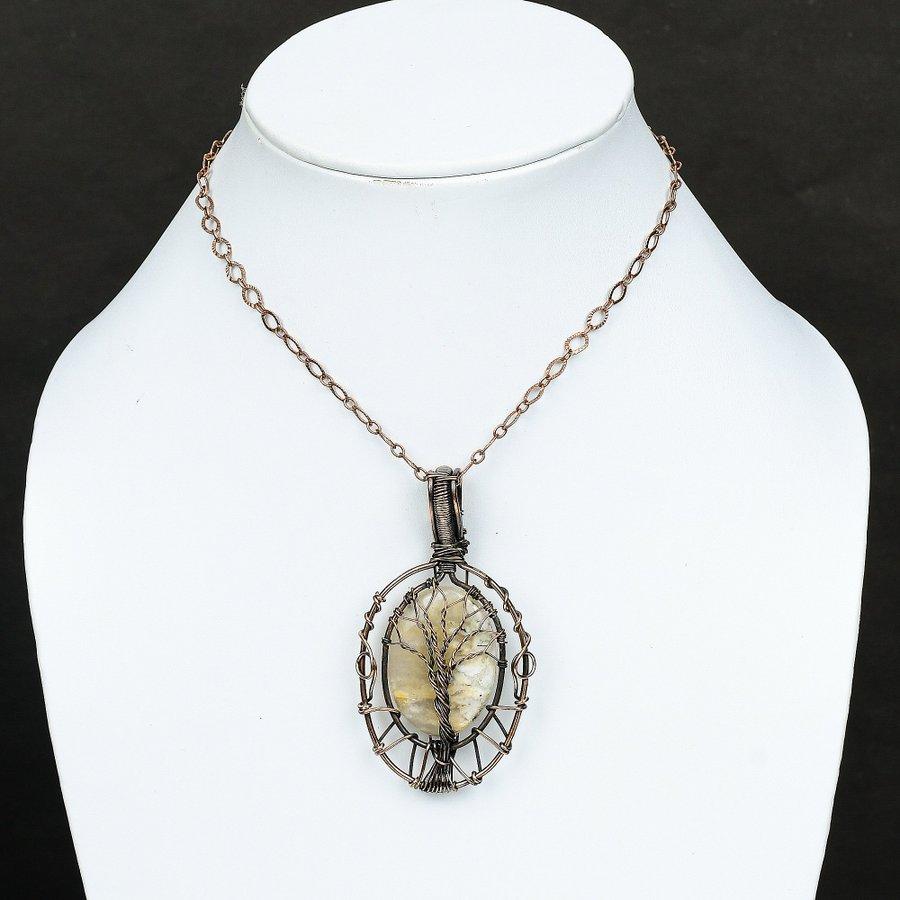 Plume Agate Handmade Copper Wire Wrap Jewelry Pendant 2.84" M2D13