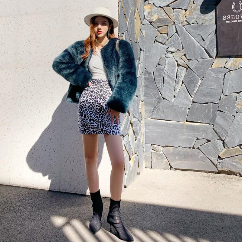 Faux Fur Coat Women Short Solid Color Round Neck Long Sleeve Street Style Outerwear