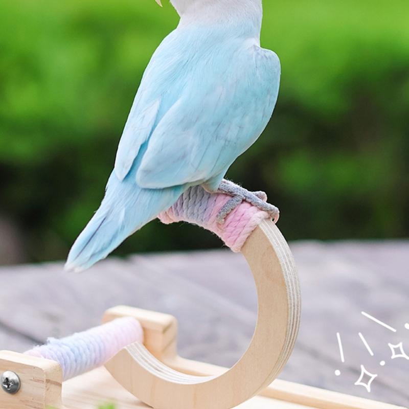 C Shape Bird Swing Stand For Budgies Lovebirds Desktop Play Safe Chewable Wooden Perches With Curved Base