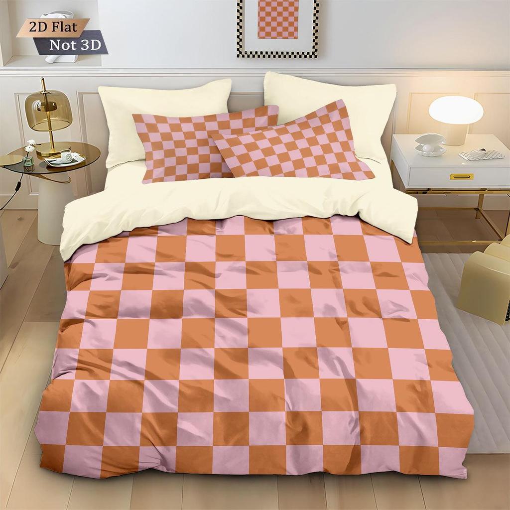 Geometric Colorful Checkerboard 3D Printed Brushed Duvet Cover Set