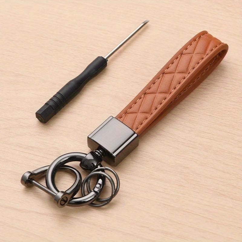 Luxury PU Leather Plaid Keychain Women Men Key Chain Accessories Car Key Ring Minimalist Style Key Holder Gift