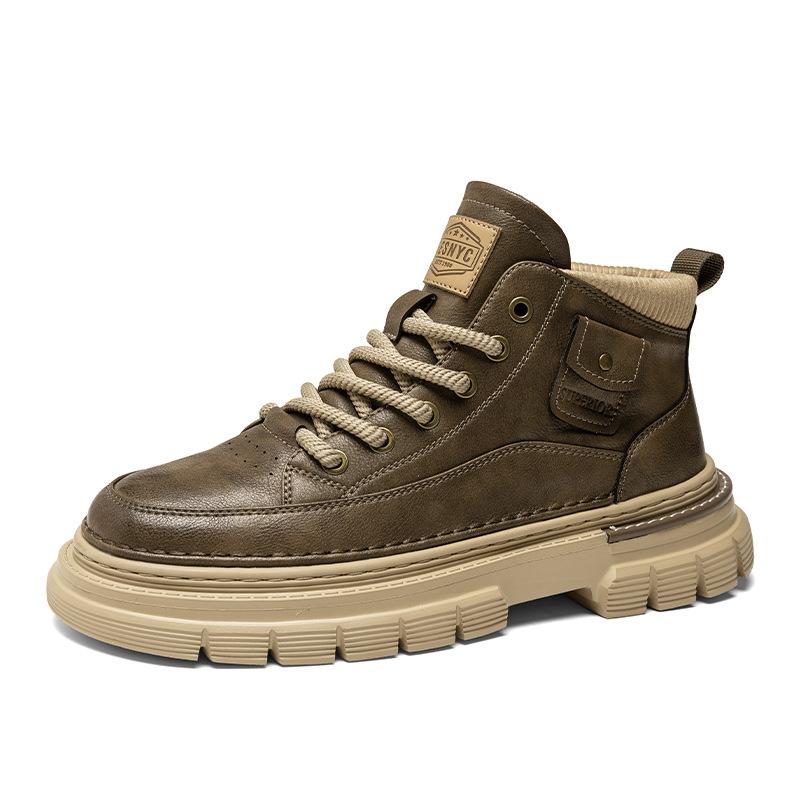 Microfiber Leather Martin Boots Retro Casual Thick-Soled Heightening Lace-Up Sports Cold Sticky Men'S Boots