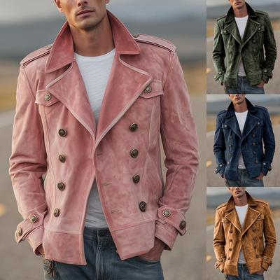 Erkek Retro Süet Yaka Ceket - Çok Cepli Bahar/Sonbahar Günlük İş Kıyafeti