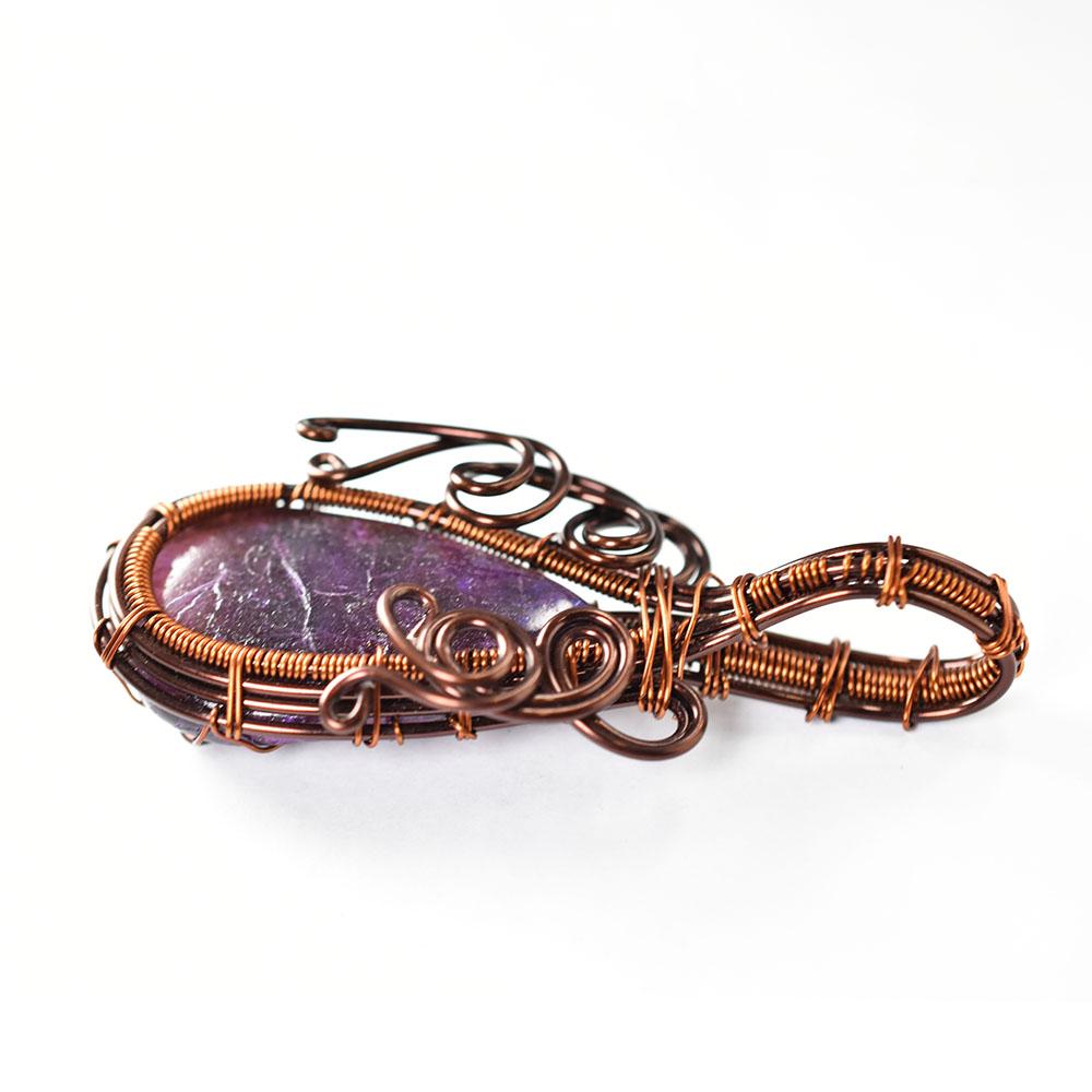 Natural African Amethyst Gemstone 84 Ct Copper Wrapped Pear Pendant