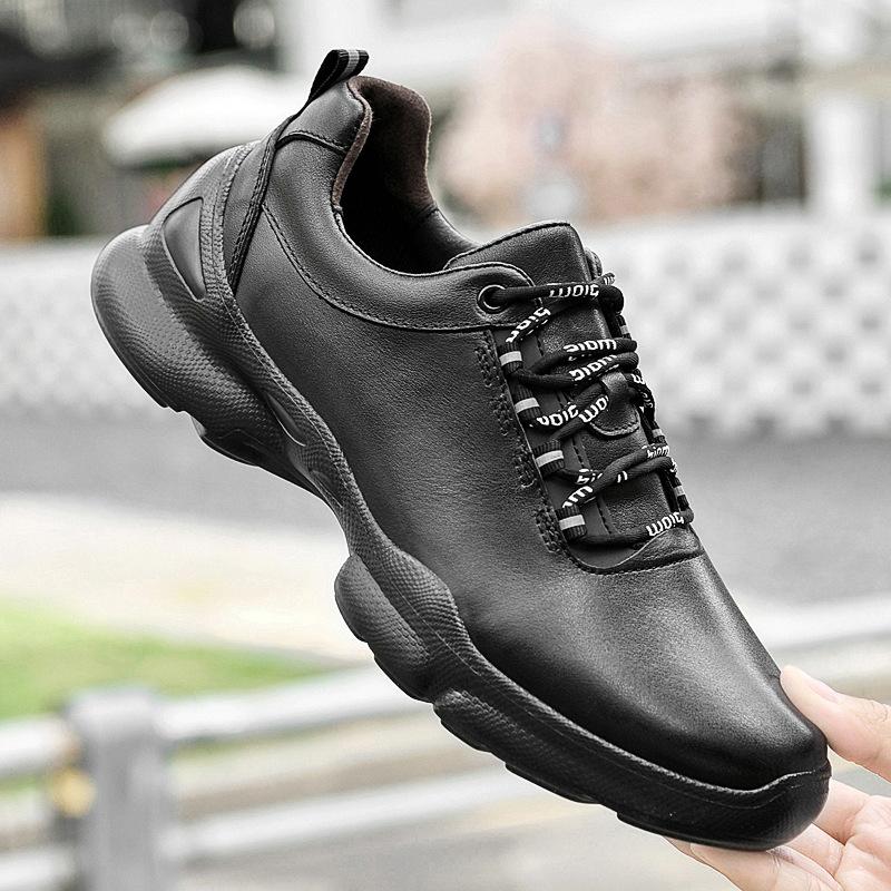 Autumn New High-quality Leather Casual Shoes Non-slip Outdoor Thick-soled Solid-color Sports Shoes