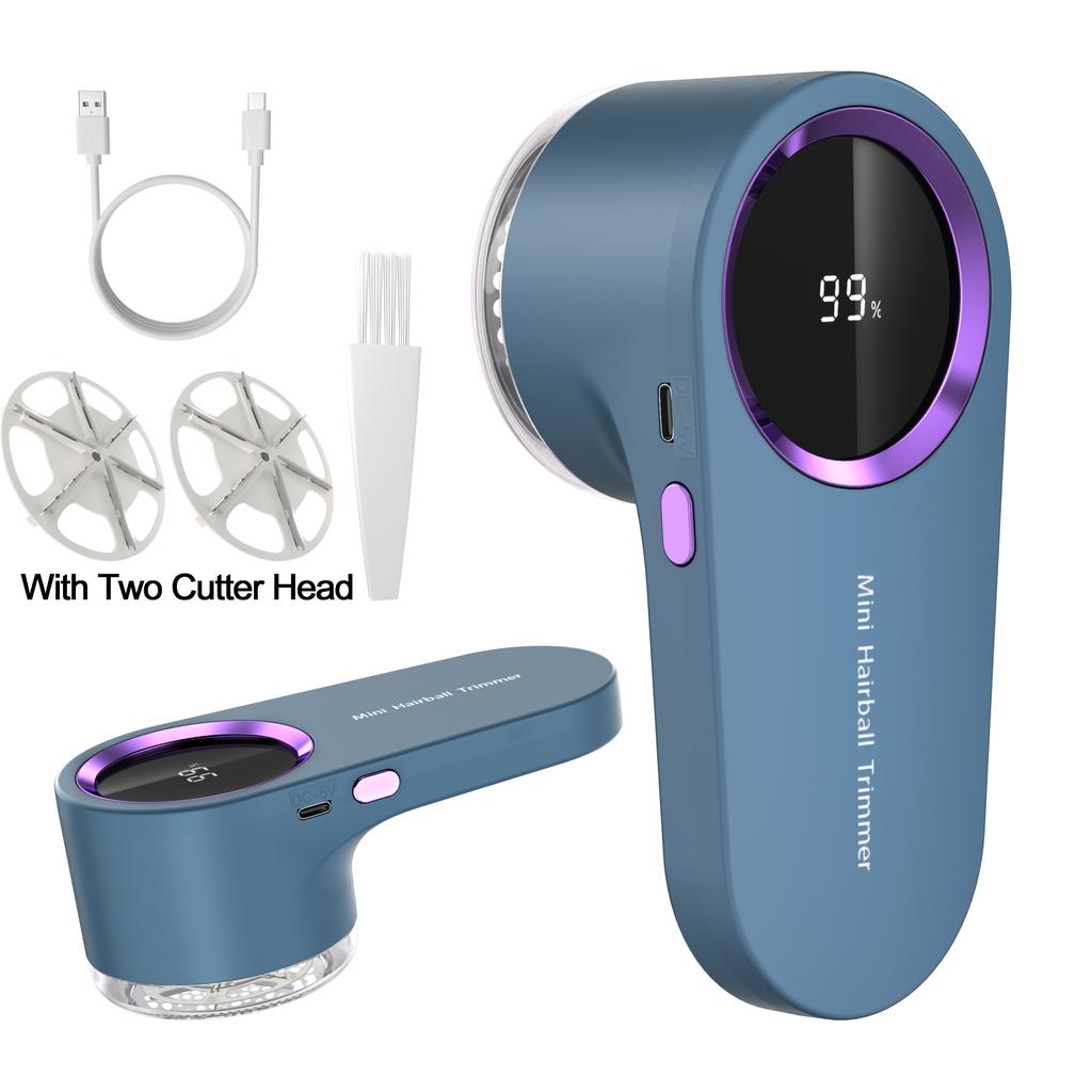 Portable USB Rechargeable Electric Lint Shaver and Fabric Trimmer with Digital Display, Includes Two Blades – Ideal for Clothes