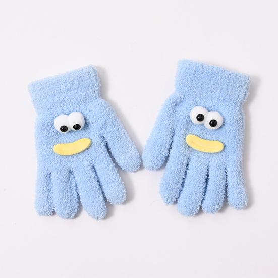 1 Paar Damen Korallenfleece Handschuhe Cartoon Augen Wurstmäuler Fünffinger Thermisch