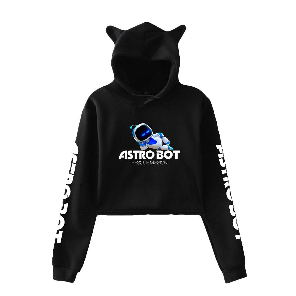 Streetwear Women Sexy Astro Bot Print Cropped Sweatshirts Oversize Loose Pullovers Spring Korean Casual Tops